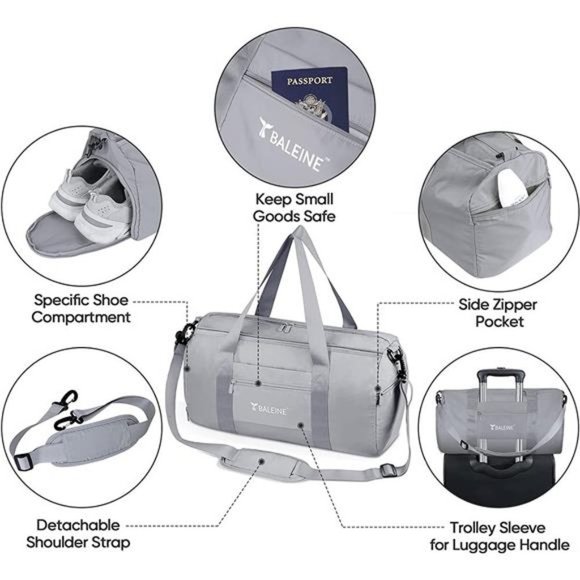 WATERPROOF Dufflebag with Shoe and Wet Clothes Compartments (Silver) - Picture 4 of 6